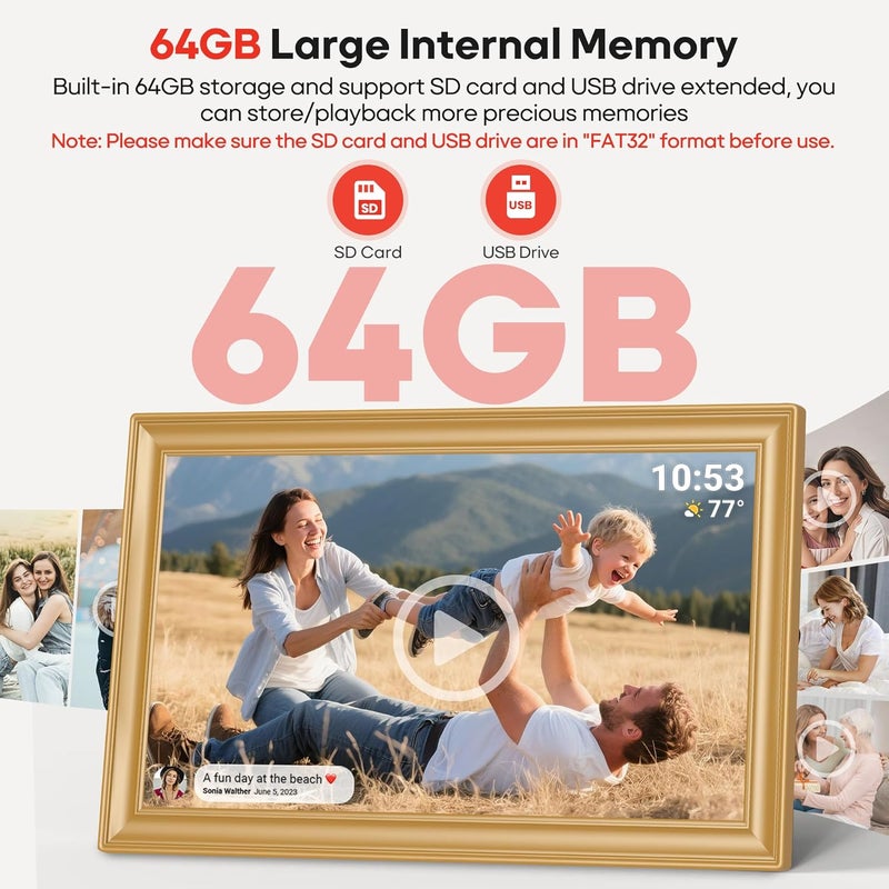 BIGASUO 64GB 15.6" Frameo Digital Picture Frame WiFi, Large Electronic Photo Frames Golden 1920 x 1080 IPS FHD Touch Screen, Send Photos from Your Phone from Anywhere, Best Gifts for Family and Friends - Image 3